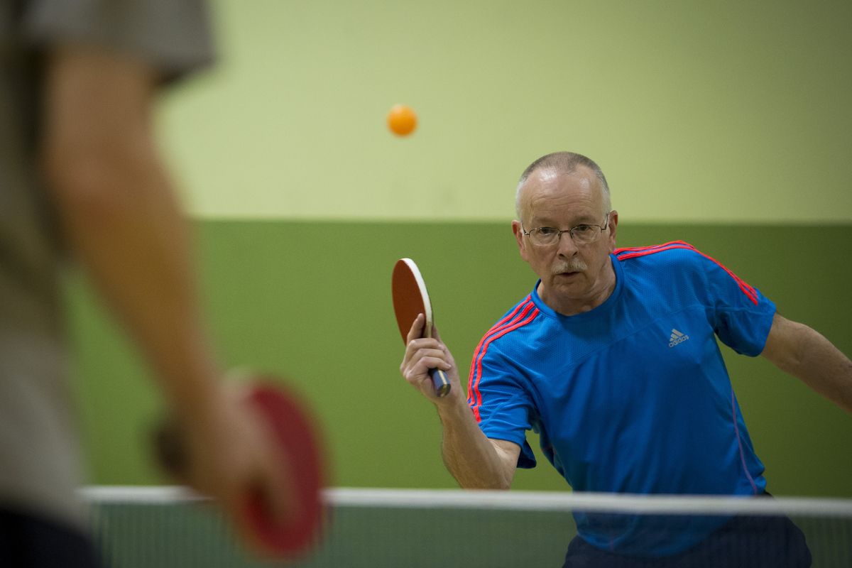 Ken Waddle, 64, said he has been playing table tennis for more than 50 years. Spokane Table Tennis meets three times a week at North Park Racquet Club, where players of all ages and levels of experience practice their skills. (Colin Mulvany)