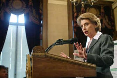 
Gov. Christine Gregoire presents her proposed state budget in Olympia in March. Gregoire's recent budget veto stopped the Legislature from cutting the Department of Social and Health Services budget by $16.7 million.
 (Associated Press / The Spokesman-Review)