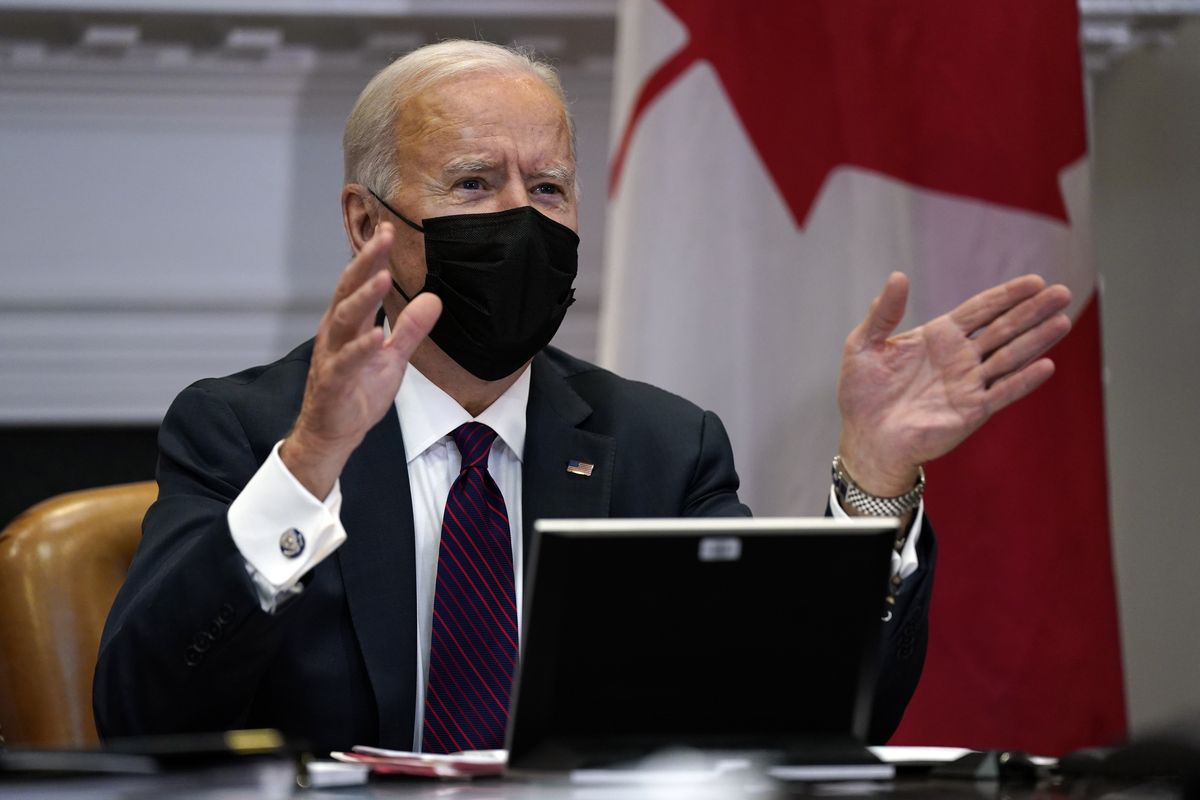 President Joe Biden holds a virtual bilateral meeting with Canadian Prime Minister Justin Trudeau, in the Roosevelt Room of the White House, Tuesday, Feb. 23, 2021, in Washington. (Evan Vucci)