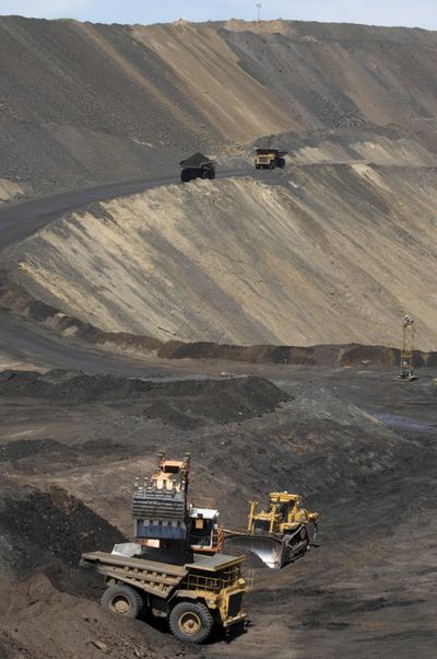 Phosphate is mined and transported in 2009 from the Monsanto Co. South Rasmussen Mine site near Soda Springs, Idaho. An agreement was reached for toxic-waste cleanup at the Ballard Mine nearby.  (Bill Schaefer/Idaho State Journal)