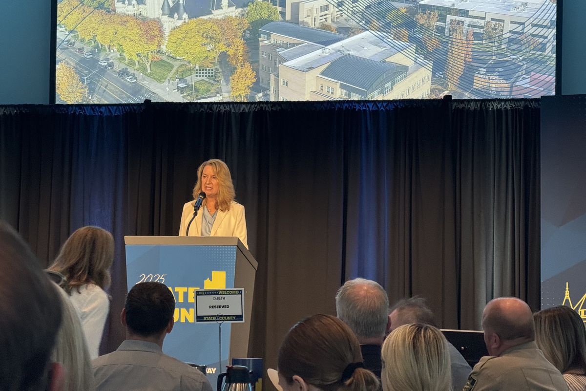 Spokane County Commission Chair Mary Kuney addresses a large crowd Thursday at the Spokane Convention Center Centennial Ballroom during the 2025 State of the County Address. (Nick Gibson / The Spokesman-Review)