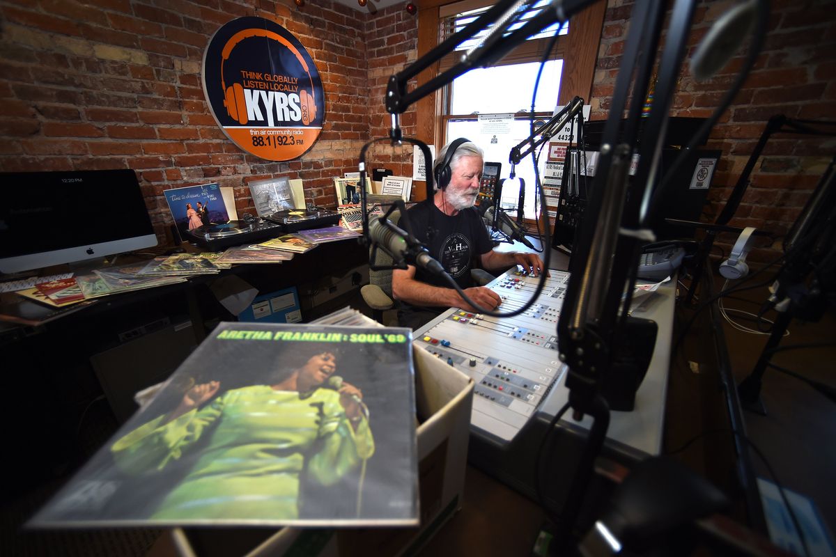 Ned Bowen taps into his personal collection of albums dating back decades and plays every genre of music that his call-in listeners request on “The Vinyl Hour” on KYRS.  (Christopher Anderson/For The Spokesman-Review)