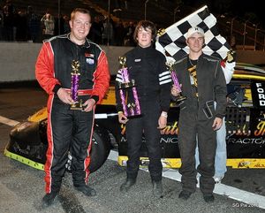 Blake Williams (center) earned the victory on Sept. 11, 2010 on the Inland Northwest Super Stock Association over Kameron McKeehan (left) and Cameron Kellogg (right). McKeehan was crowned the 2010 series champion.