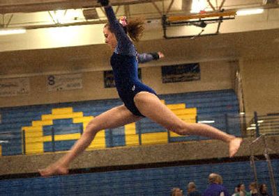 Michelle Judd of Lakeside (Nine Mile Falls) competes on the balance beam during Wednesday night's Greater Spokane League four-way gymnastics meet at Mead High.
(Brian Plonka / The Spokesman-Review)