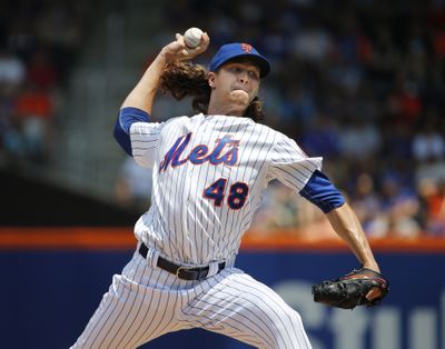 New York Mets starting pitcher Jacob deGrom has 158 strikeouts in 154 innings. (Associated Press)