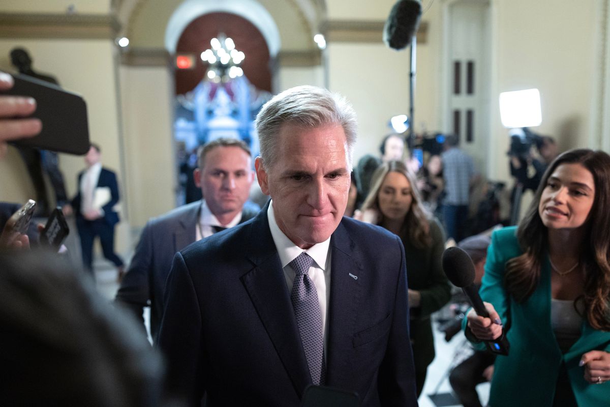 House Speaker Kevin McCarthy (R-Calif.) before a vote Saturday.  (Tom Brenner/For the Washington Post)