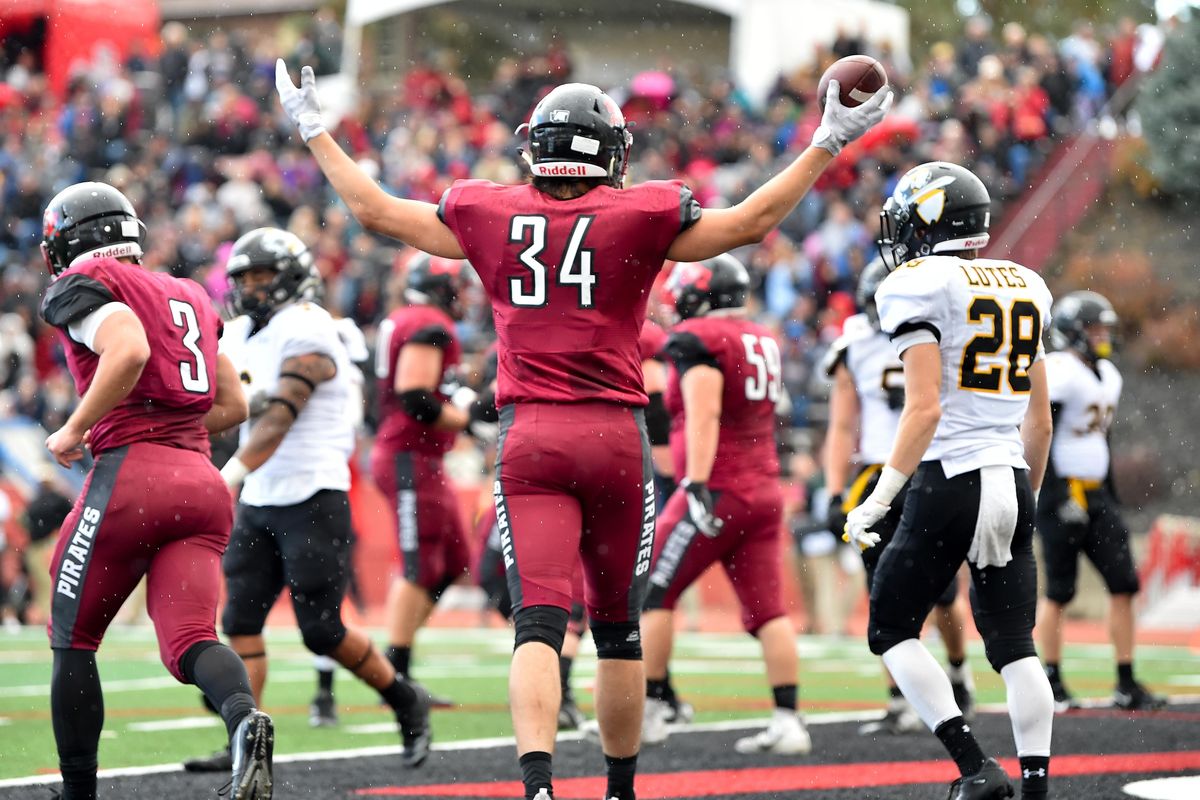 Whitworth tight end Anthony Ruiz  reacts after scoring a touchdown against Pacific Lutheran  on Oct. 13 at the Pine Bowl. (Tyler Tjomsland / The Spokesman-Review)