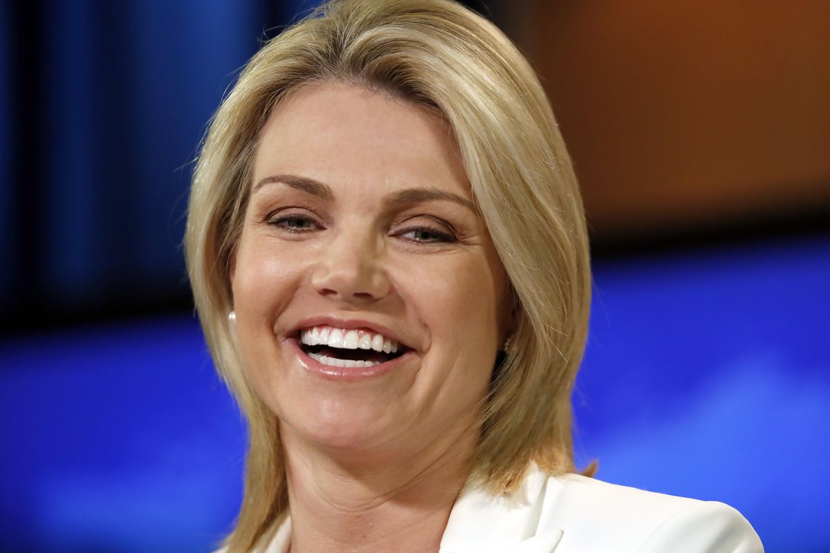In this Aug. 9, 2017, file photo, State Department spokeswoman Heather Nauert speaks during a briefing at the State Department in Washington. President Donald Trump’s favorite TV network is increasingly serving as a West Wing casting couch, as he remakes his administration with camera-ready personalities. Another face on Trump’s team: Nauert, a former Fox News anchor. (Alex Brandon / Associated Press)