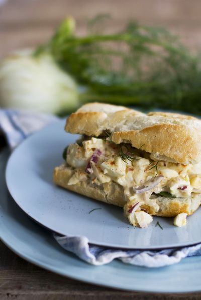 Finely chopped fresh fennel adds crunch and a pleasant licorice-like flavor to traditional egg salad sandwich. (Associated Press)
