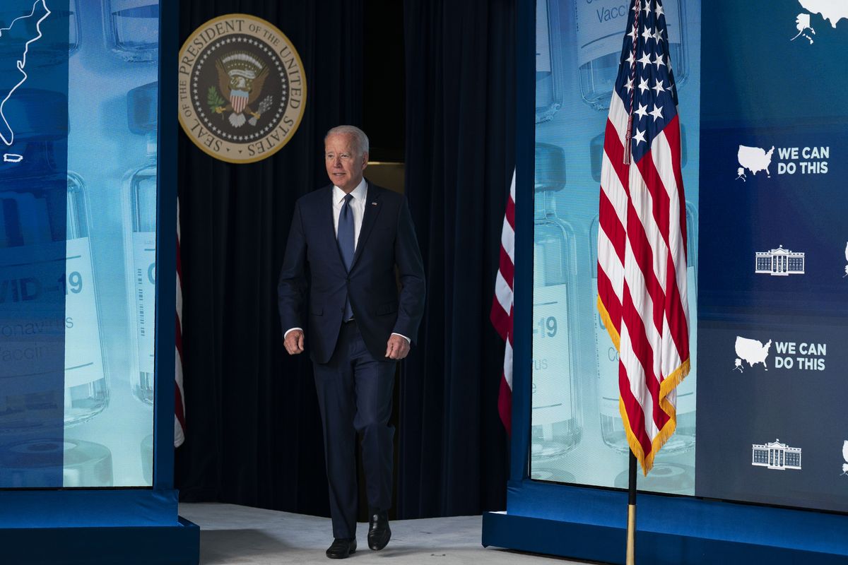 President Joe Biden arrives to deliver remarks about the COVID-19 vaccination program during an event in the South Court Auditorium on the White House campus, Tuesday, July 6, 2021, in Washington.  (Evan Vucci)