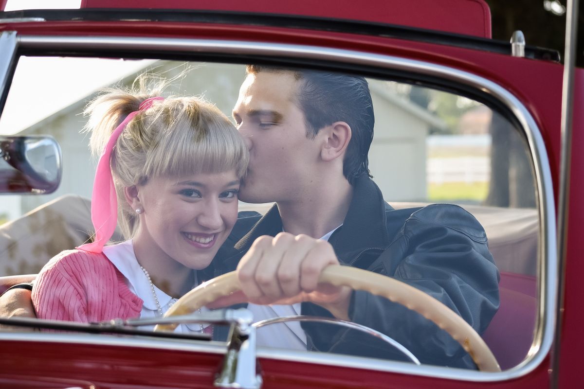 Noelle Fries is Sandy Dombrowski and Dylan James is Danny Zuko in the Spokane Valley Summer Theatre production of "Grease."   (Melody Chang Heaton)