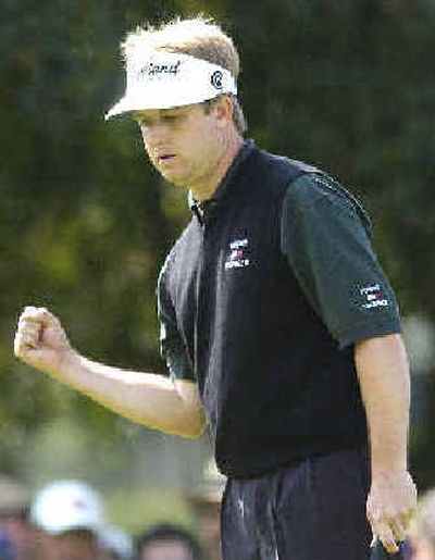 
David Toms pumps his fist after his final putt on a record-setting day at the Match Play Championship.
 (Associated Press / The Spokesman-Review)