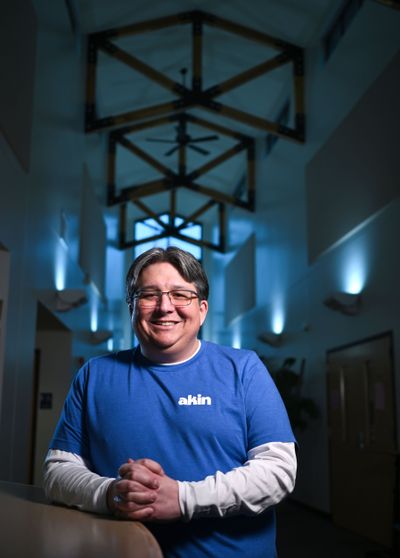 Akin’s regional director for Spokane, Nick Flett, is photographed Tuesday at Galland-Ashlock Family Resource Center.  (COLIN MULVANY/THE SPOKESMAN-REVIEW)