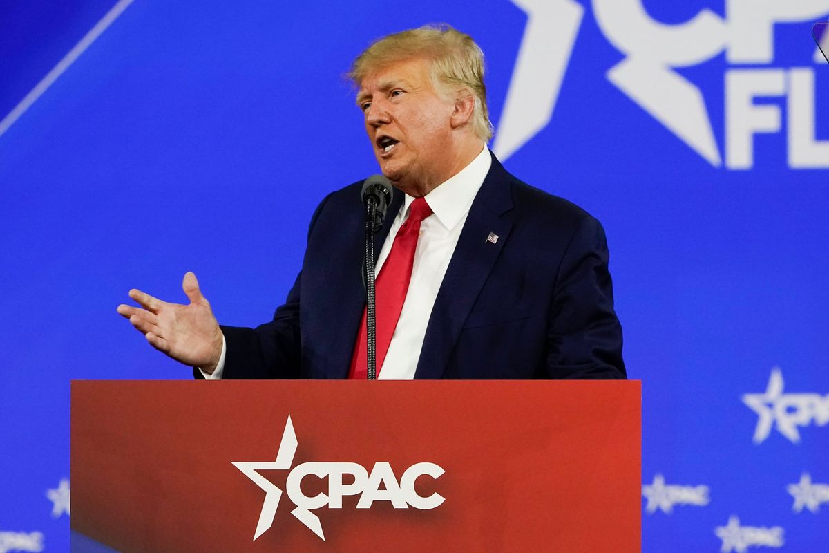 Former President Donald Trump speaks at the Conservative Political Action Conference (CPAC) Saturday, Feb. 26, 2022, in Orlando, Fla. (John Raoux)