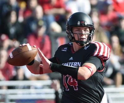Eastern quarterback Jordan West finds himself in a bit of a quarterback controversy heading into Saturday’s key game at Montana. (Tyler Tjomsland / The Spokesman-Review)