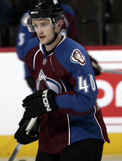 FILE - In this Oct. 16, 2007, file photo, former Colorado Avalanche right winger Marek Svatos, of Slovakia, skates before the Avalanche's NHL hockey game against the Calgary Flames in Denver. Svatos, 34, was found dead in his south suburban Denver home on Friday, Nov. 4, 2016. (David Zalubowski / Associated Press)