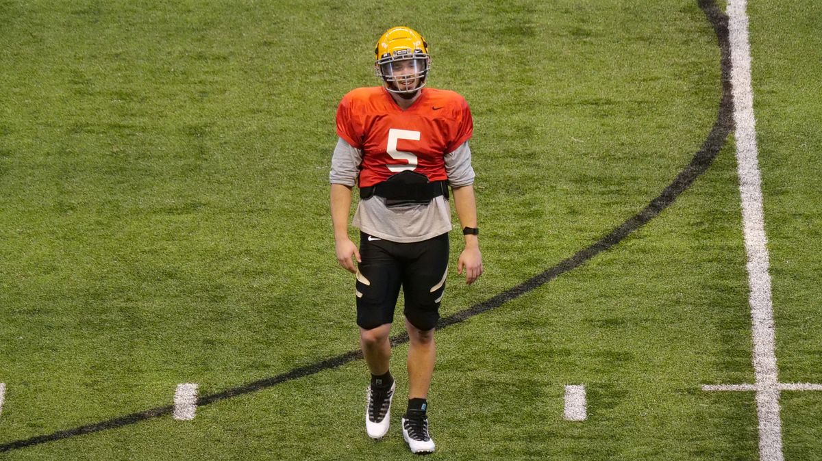 New Idaho quarterback Mike Beaudry, a graduate transfer from Connecticut, smiles during a Feb. 13 practice at the Kibbie Dome in Moscow, Idaho.  (Courtesy of Idaho Athletics)