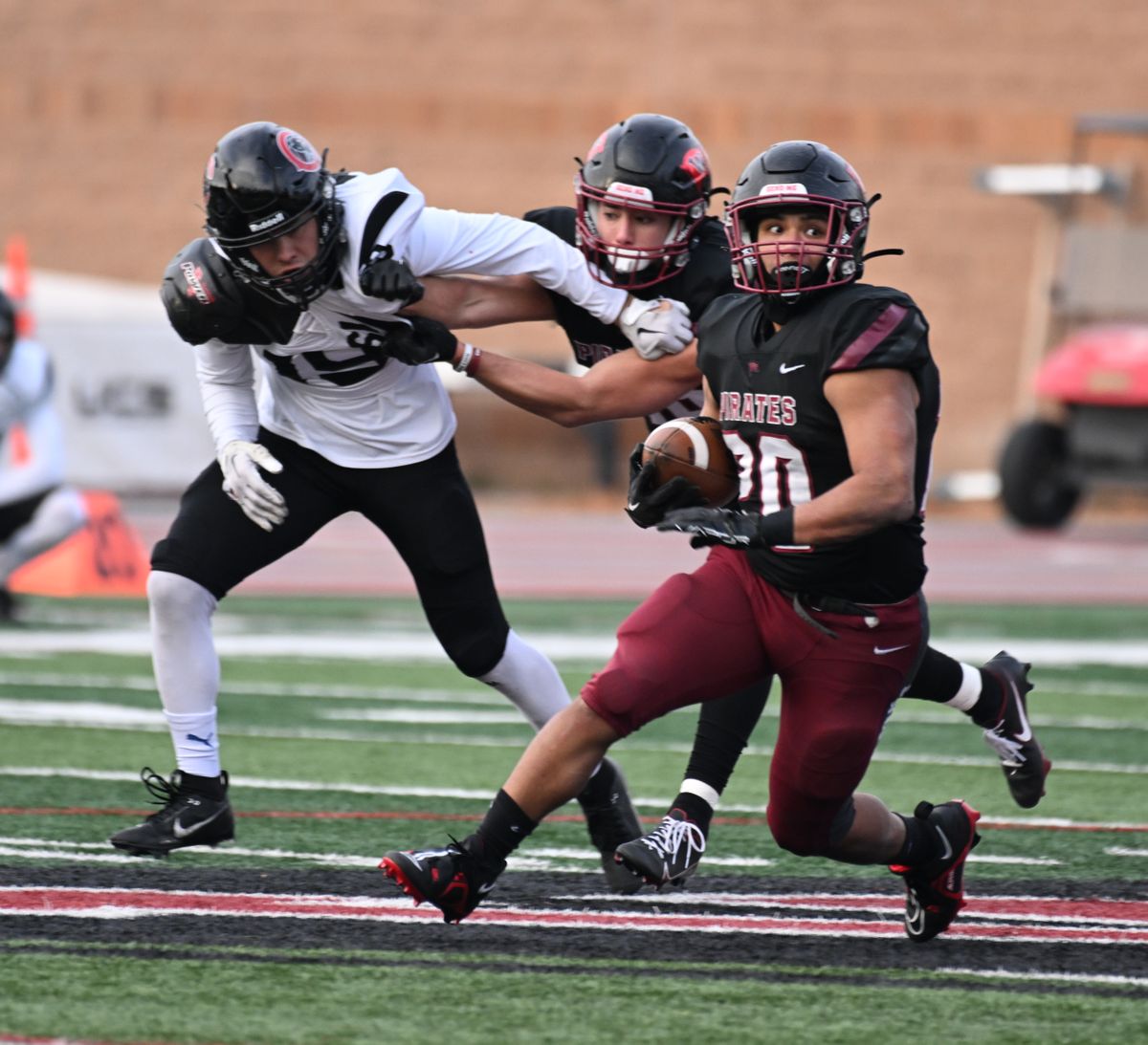Whitworth running back Gio Ursino looks for running room against Chapman during last Saturday’s NCAA Division III first-round game at the Pirates’ Pine Bowl. The Pirates defeated the Panthers 42-28.  (Jesse Tinsley/The Spokesman-Review)