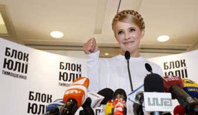 
Yulia Tymoshenko, Ukraine's opposition leader, speaks to the press Sunday in Kiev. Associated Press
 (Associated Press / The Spokesman-Review)