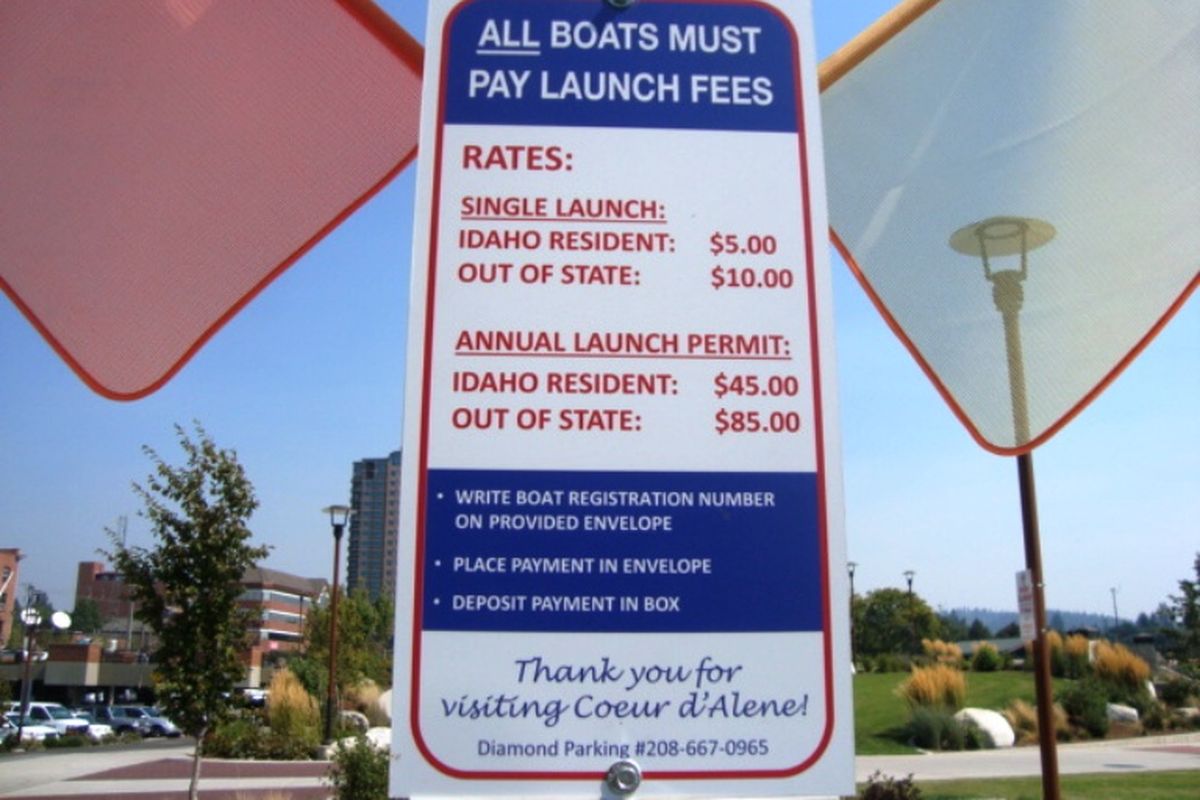 Walkabout snapped this photo of the new 3rd Street boater launch fee signage. (Walkabout / Special to Huckleberries Online)