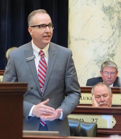 Rep. Ron Nate, R-Rexburg, urges the Idaho House on Thursday to reject an income tax bill on same-sex marriage grounds. (Betsy Z. Russell)