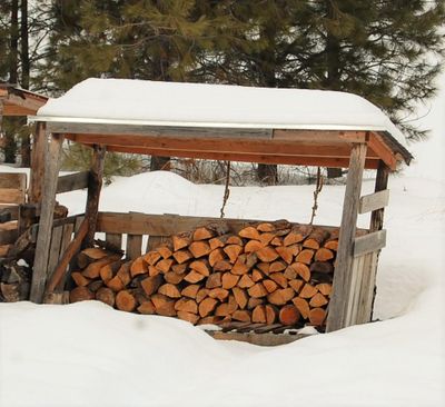 Nasty signs of long winter: When lean-tos live up to their name and the wood pile dwindles. (Matt Liere)