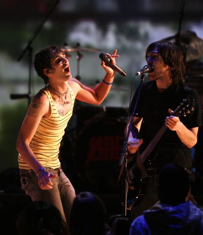 The All American Rejects, with lead singer Tyson Ritter, left, guitarist Mike Kennerty, right, will perform at A Club on Monday. (Associated Press)