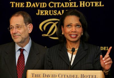 
Secretary of State Condoleezza Rice and European Union foreign minister Javier Solana discuss an agreement on opening the borders of the Gaza Strip. 
 (Associated Press / The Spokesman-Review)