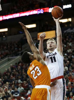 Gonzaga forward Domantas Sabonis (11) scored a career-high 36 points and grabbed 16 rebounds against Tennessee Saturday. (Ted Warren / Associated Press)