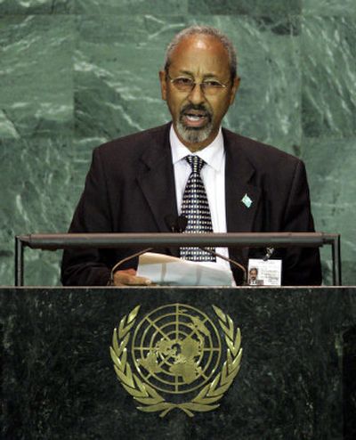 
Abdullahi Yusuf Ahmed, president of the Transitional Federal Government of Somalia, speaks Friday during the 2005 World Summit at the United Nations. 
 (Associated Press / The Spokesman-Review)