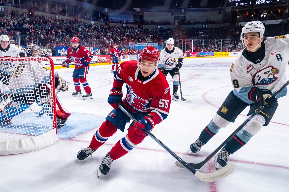 Spokane Chiefs forward Sam Oremba recorded his first career hat trick against the Portland Winterhawks on Dec. 12, 2025 at the Arena. (Larry Brunt)