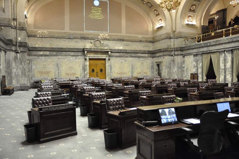 OLYMPIA -- The floor of the Washington Senate sits empty an hour before the session is to start. (Jim Camden)