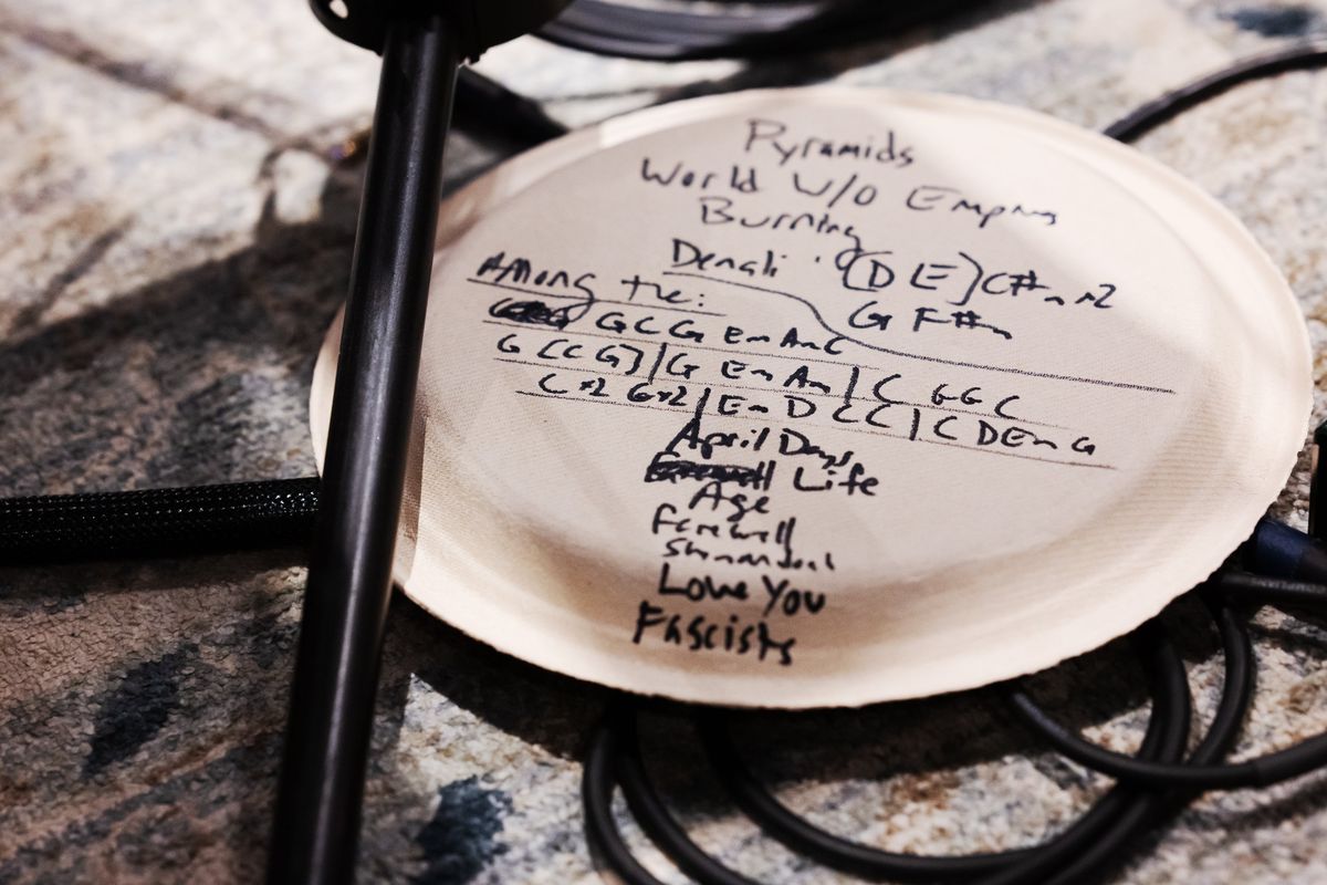 The set list for Frazier’s show on a plate onstage at Bright Box Theater on May 16. MUST CREDIT: Craig Hudson/For The Washington Post  (Craig Hudson/For the Washington Post)