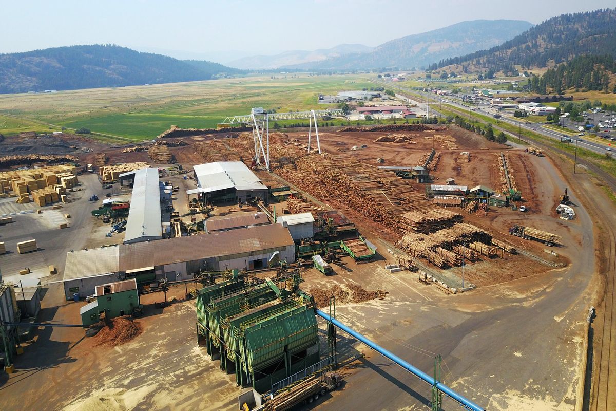 The Vaagen Brothers log yard shows the product of active logging from the mountains around Colville, Washington Wednesday, Aug. 2, 2018. (Jesse Tinsley / The Spokesman-Review)