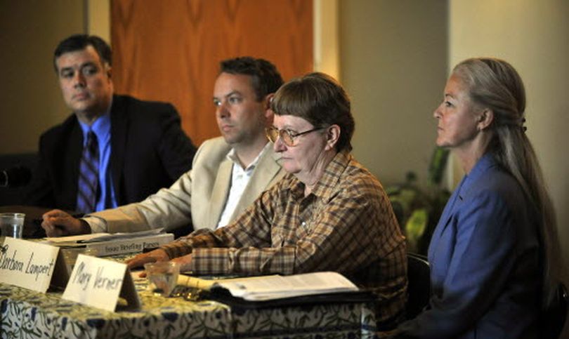 Spokane mayoral candidates, from left, Mike Noder, David Condon, Barbara Lampert and incumbent Mary Verner, gather at the Community Building, June 28, 2011 to debate environmental issues.  (Dan Pelle)