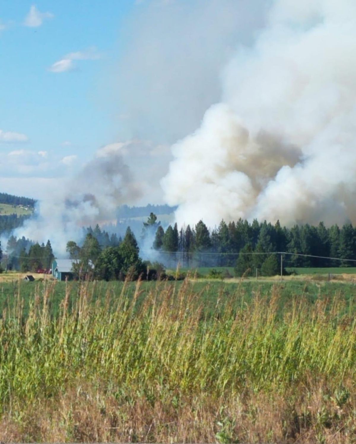 Smoke from brush fires in the Mica area in Spokane Valley can be seen on Friday. Multiple agencies cooperated in putting out brush fires near state Route 27 stretching from south of Freeman to Dishman-Mica Road. (Courtesy of SVFD Facebook page)