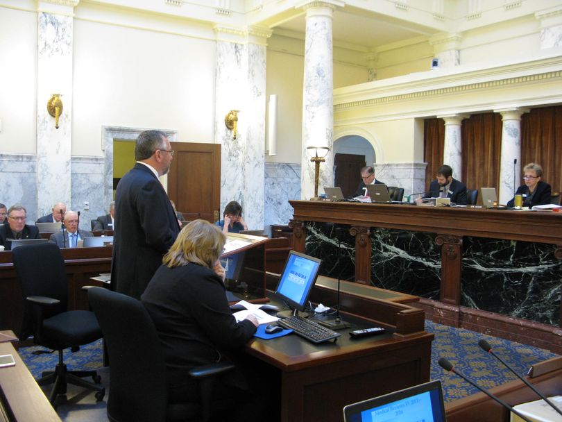 Bonneville County Commissioner Roger Christensen, chairman of the state Catastrophic Health Care fund board, addresses legislative budget writers on Thursday morning (Betsy Z. Russell)