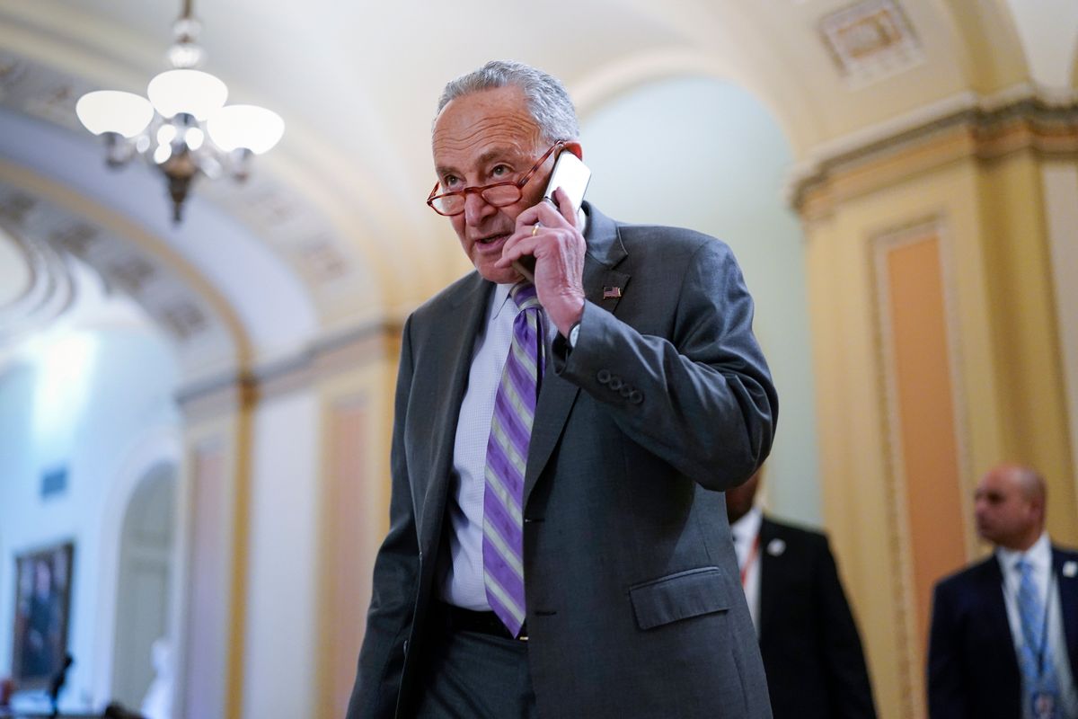 Senate Majority Leader Chuck Schumer, D-N.Y., arrives for a weekly policy luncheon, at the Capitol in Washington, Tuesday, March 8, 2022.  (J. Scott Applewhite)