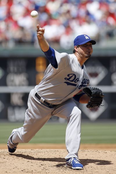 Dodgers’ Josh Beckett pitched his first no-hitter, beating the Phillies 6-0. (Associated Press)