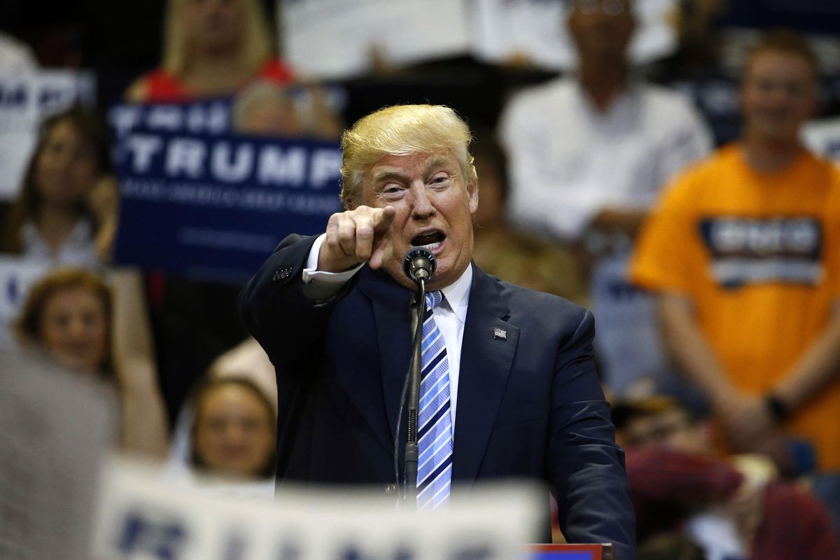 In this May 26, 2016 file photo, then-Republican presidential candidate Donald Trump speaks in Billings, Mont., Thursday, May 26, 2016. Trump is expetect to hold another Montana rally, this time in Missoula, on Oct. 18. (Brennan Linsley / AP)