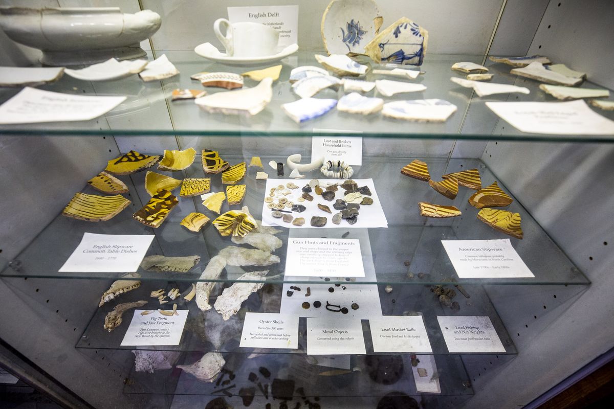 Various artifacts uncovered at the Fountain of Youth Archaeological Park are on display in St. Augustine, Fla., on Oct. 26.  (Patrick Connolly/Tribune News Service)