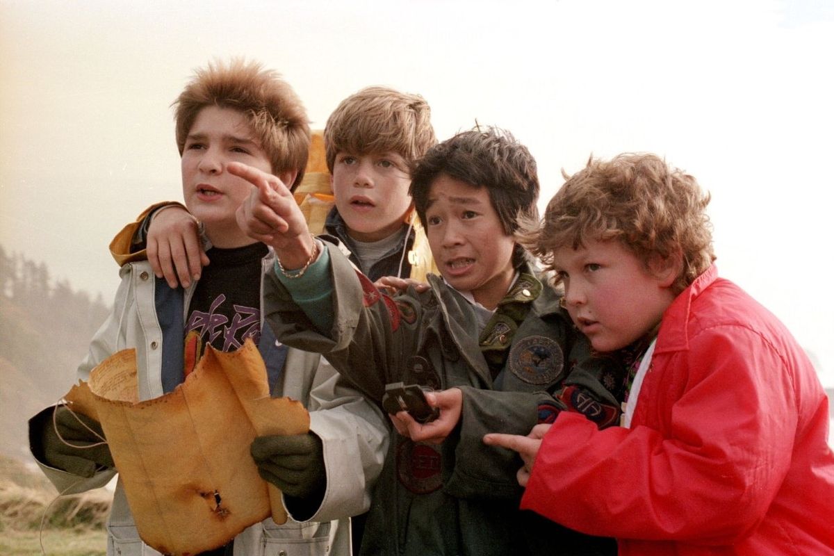 From left, Corey Feldman, Sean Astin, Ke Huy Quan and Jeff Cohen star in Steven Spielberg’s 1985 film “The Goonies.”  (Warner Bros.)