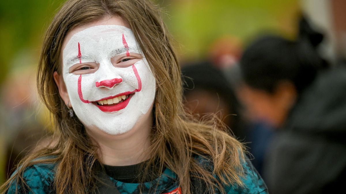 North Central High School junior Chloe Swecker shows off her face paint Wednesday during adaptive field day at Shadle Park High School.  (Kathy Plonka/The Spokesman-Review)