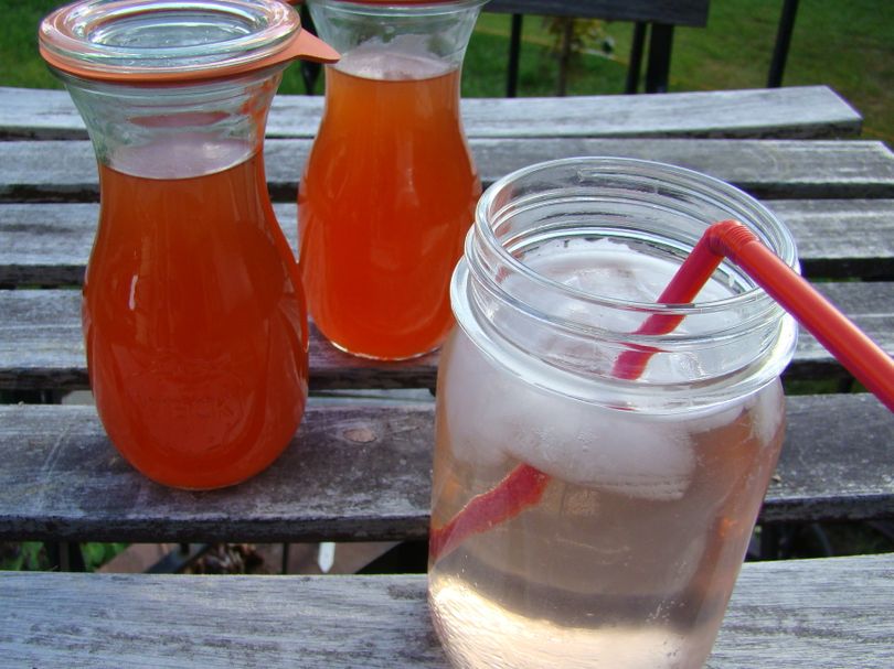 Rhubarb syrup and soda. (Maggie Bullock)