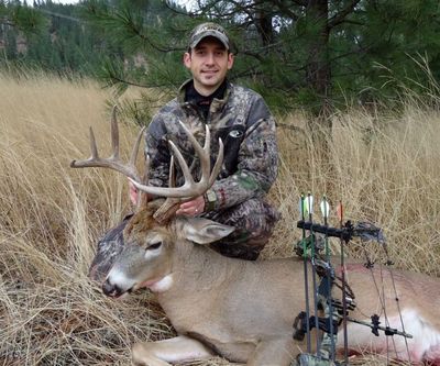 Joel Enevold with his whitetail buck taken during the late whitetail archery season in Eastern Washington. (Courtesy photo)