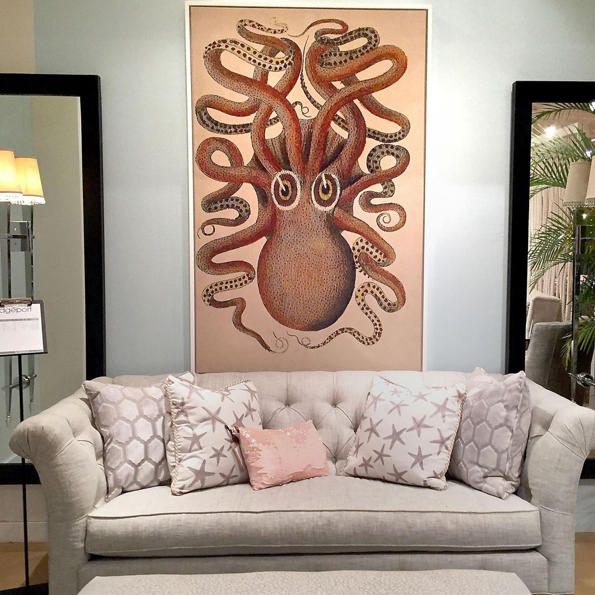 This cephalopod wall art hanging over the Norwalk Bridgeport sofa is by Kelly O’Neal for Design Legacy. It was created for Norwalk Furniture. (Patricia Sheridan / TNS)