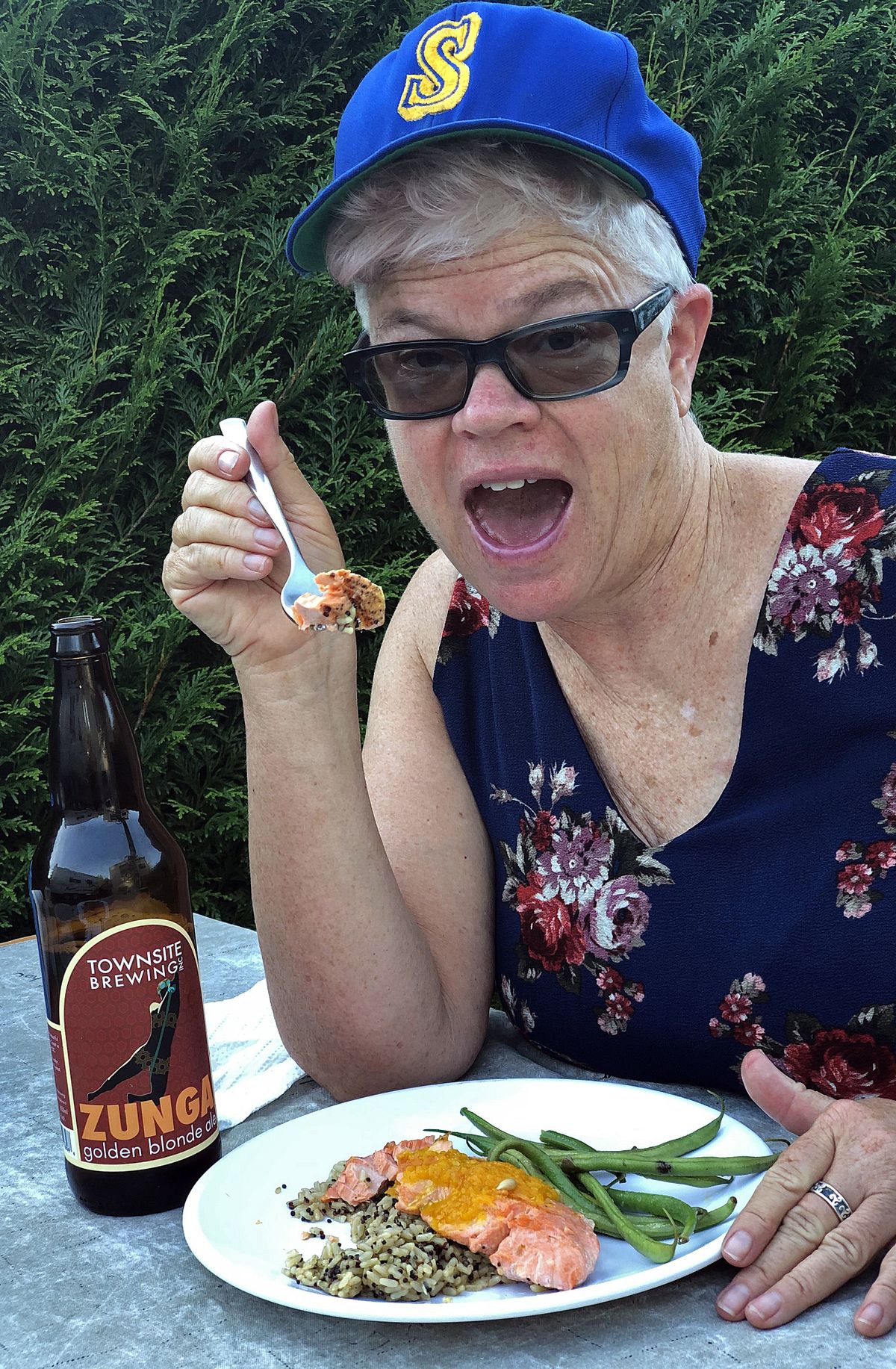 Leslie Kelly enjoys her freshly caught chinook salmon. (Leslie Kelly)