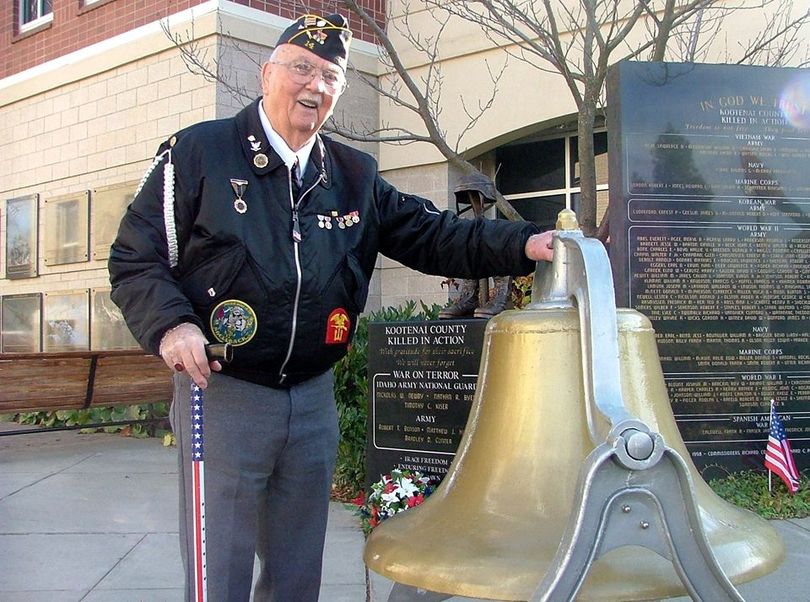 WWII Navy veteran Jim Shepperd is shown at the Ron Rankin Veterans Memorial Plaza at the Kootenai County Courthouse (Kerri Thoreson photo)