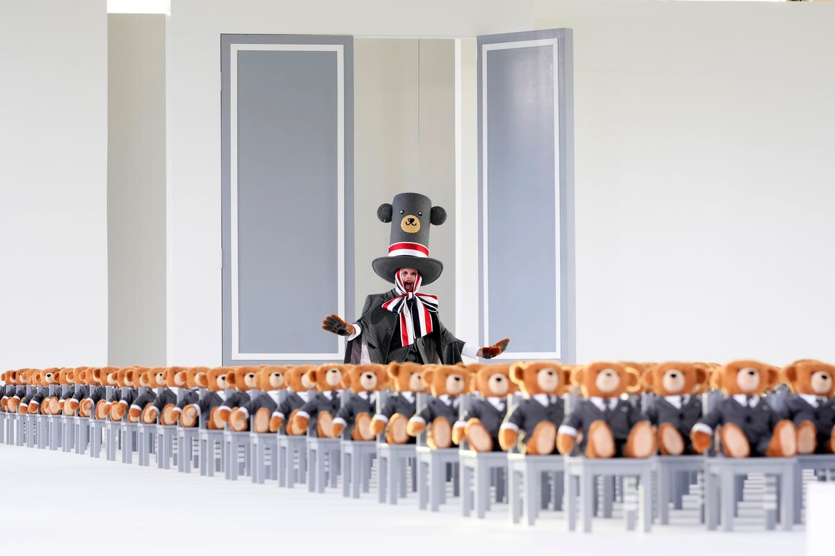 The Thom Browne Fall 2022 collection is modeled during his fashion show at the Javits Center on Friday, April 29, 2022, in New York.  (Charles Sykes)