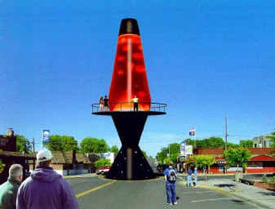 
The lamp from Times Square will be a bit shorter than the one the Soap Lake Giant Lava Lamp Project organizers had hoped for, shown in this illustration.
 (File/Illustration courtesy of Brent Blake / The Spokesman-Review)